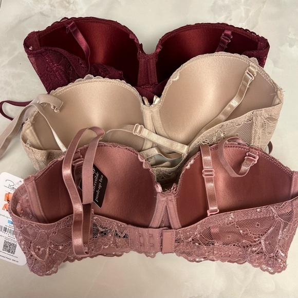 Rene Rofe Lace Underwire Bra Set - Burgundy, Cream, Mauve - Picture 6 of 9